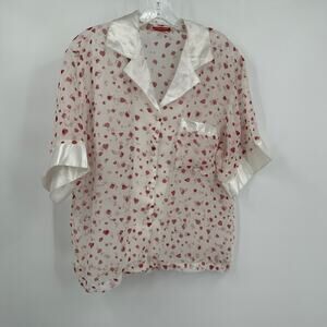 Private Lives Womens Button Up Top Size M Sheer Hearts Satin Trim‎ Coquette